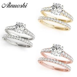 Ainuoshi 925 STERLING Silver Women Rings White Gold Yellow Gold Gold Gold Color redondo 1CT Ring Juego de acogimiento Joyería de plata Y232D