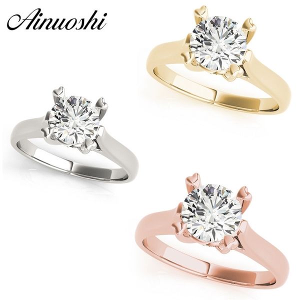 AINUOSHI 925 Sterling Silver Femmes Anneaux Or Blanc Or Jaune Or Rose Couleur Ronde Soitiare Anneaux De Fiançailles anillos de plata Y200106