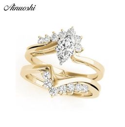Ainuoshi 925 Sterling Silver Women Wedding Ring Sets Yellow Gold Color 08ct Marquise Lover Aniversary Ring Anillos de Plata Y200134612503
