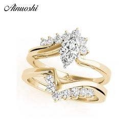 AINUOSHI 925 Sterling Zilver Vrouwen Trouwring Sets Geel Goud Kleur 0 8ct Marquise Lover Aniversary Ring anillos de plata Y2001265w