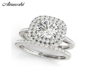 AINUOSHI 925 Sterling Zilver Vrouwen Bruiloft Verlovingsring Sets Dubbele Halo 1ct Ronde Cut Trouwring Sets anillos de plata Y20015962797