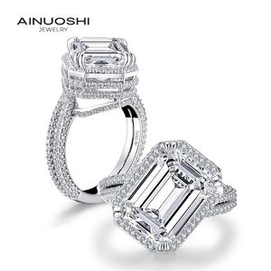 AINUOSHI Grote 6ct Emerald Cut Halo Cut Ring Gesimuleerde Diamond Engagement Bruiloft Sterling Zilveren Ring Elegante Sieraden voor Vrouwen Y200106