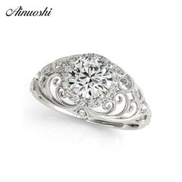 AINUOSHI Classique 925 Sterling Argent Blanc Or Couleur Ronde Coupe 1ct Anneaux De Mariée Femmes Fiançailles Halo Bague En Argent Cadeaux De Mariage Y200106