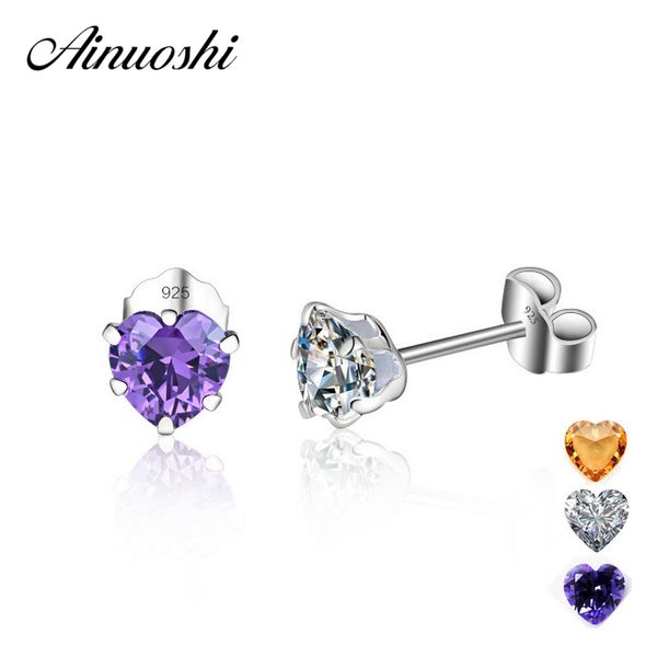 AINUOSHI mignon coeur boucle d'oreille cristal autrichien pur 925 boucles d'oreilles en argent sterling pour les femmes cadeau de fête de mariage violet blanc Y200107