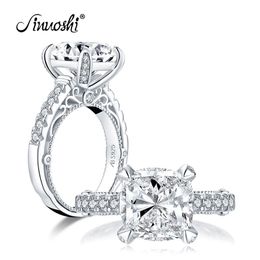 Ainuoshi Fashion 925 Sterling Silver 10x10mm Cushion Cut Engagement Ring Simuled Diamond Wedding 5.0ct Bridal Ring Sieraden Y200107