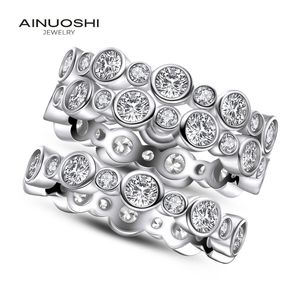 AINUOSHI Mode 925 Sterling Silver Full Bague de fiançailles Ensembles Simulé Diamant Mariage Argent 3 Pièces Anneaux Bijoux Y200106