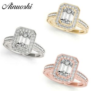 Ainuoshi Fashion 925 Sterling zilver wit goud geel goud roségoud kleur bruiloft ringen vrouwen verloving halo zilveren ring cadeau y200106