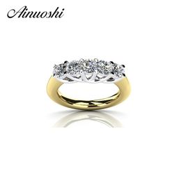AINUOSHI Lucury Women Party Ring 925 Sterling Silver Yellow Gold Color Row Drills Ring Wedding Band Sona Bague de fiançailles nuptiale Y200106