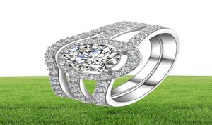 AINUOSHI luxe 1 Carat femmes bagues de fiançailles ensemble 925 solide en argent Sterling Halo Bague de haute qualité bague de mariée ensemble pour la fête Y201967620