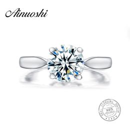 Ainuoshi Luxury 2 Carat Round Cut Sona Solitaire Ring Women Wedding 925 Sterling Silver Engagement Band Micro Pave Bridal Ring Y200106