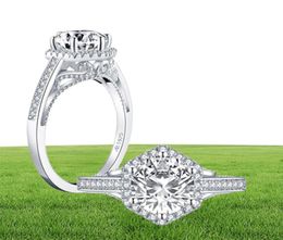 Ainuoshi Luxury 925 argent sterling 2ct Round Cut Halo Ring Engagement Simulated Diamond Wedding Geometric Silver Ring Jewelry Y208378904