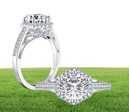 Ainuoshi Luxury 925 argent sterling 2ct Round Cut Halo Ring Engagement Simulated Diamond Wedding Geometric Silver Ring Jewelry Y209657813