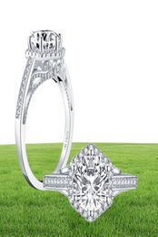 Ainuoshi Luxury 925 argent sterling 2ct Round Cut Halo Ring Engagement Simulated Diamond Wedding Geometric Silver Ring Jewelry Y203201604