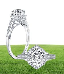 Ainuoshi Luxury 925 argent sterling 2ct Round Cut Halo Ring Engagement Simulated Diamond Wedding Geometric Silver Ring Jewelry Y209025046