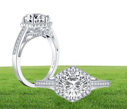 Ainuoshi Luxury 925 argent sterling 2ct Round Cut Halo Ring Engagement Simulated Diamond Wedding Geometric Silver Ring Jewelry Y201740425