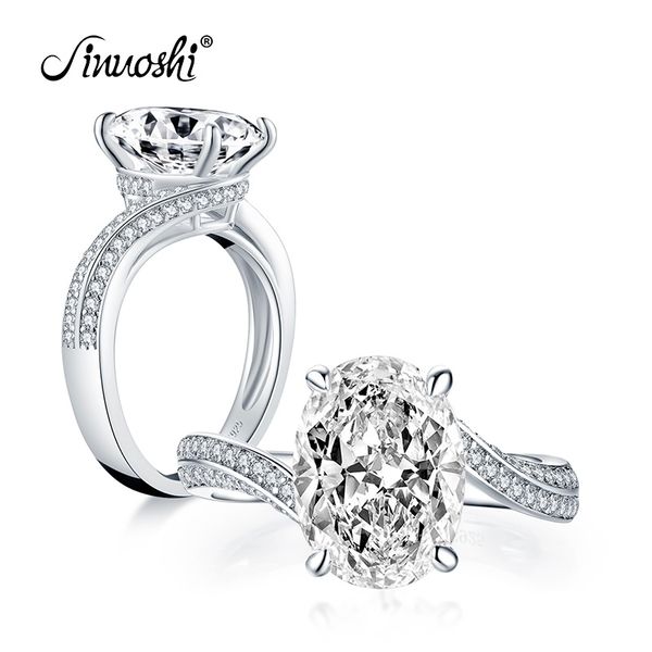 Ainuoshi Luxury 925 Sterling Silver 4.5 quilates de corte ovalado Anillo de compromiso de halo Diamante Diamante Anillo de plata anillo de joyas Y200107