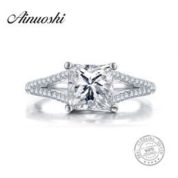 AINUOSHI princesa corte compromiso 925 plata esterlina 1.5 quilates amantes de lujo boda SONA mujeres banda nupcial anillo Y200107
