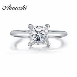 AINUOSHI Princesse Coupe Forme Solitaire Sona pour Femme Coeur et Flèches Fiançailles 925 Bague de Mariage En Argent Sterling Y200106