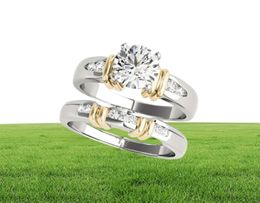 AINUOSHI Trendy 925 Sterling Zilver Vrouwen Bruiloft Verlovingsring Sets Geel Goud Kleur 1ct Ronde Verjaardag anillos de plata Y203719934