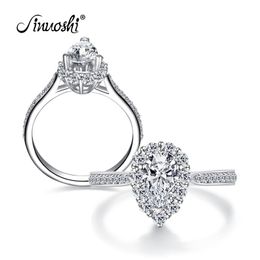 AINUOSHI Trendy Pear Cut Halo Ring Sona Anillo de mujer Anillos de gota de agua 925 Plata esterlina Compromiso Boda Pera Amantes del partido Anillo Y200106