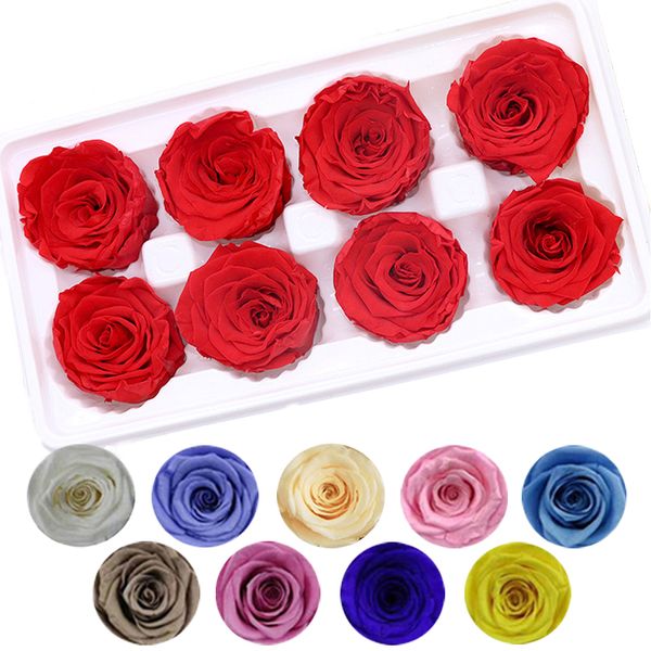 Ainyrose 4-5CM 8pcs / Box DIY Naturel Préservé Rose Éternelle Rose Tête Fleurs Séchées De Mariage Décor À La Maison Cadeau pour Les Femmes Classe B 210317