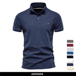 AIOPESON 100% coton Polo décontracté couleur unie à manches courtes chemises d'été de haute qualité Streetwear Polos hommes 220702