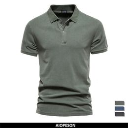 AIOPESON 100% Katoen Effen Kleur Polo Casual Korte Mouw Turndown heren Shirts Mode Streetwear Polo's voor Mannen 230303