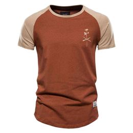 AIOPESON 2021 T-shirt imprimé fleur hommes col rond Patchwork chemise en coton hommes été qualité rétro hommes T-shirt hauts T-shirt homme H1218