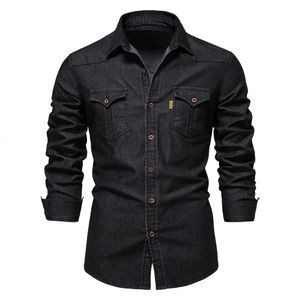 AIOPESON Merk Elastisch Katoenen Denim Shirt Mannen Lange Mouw Kwaliteit Cowboy Shirts voor Casual Slim Fit Heren Designer Kleding 231220