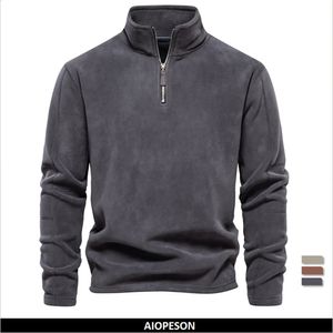 AIOPESON marca de calidad chaqueta gruesa de lana cálida para hombres con cremallera cuello pulóver sudadera para hombres Soft Shell 240123