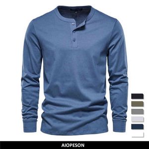 AIOPESON Henley Col T-shirt Hommes Casual Couleur Unie À Manches Longues T-shirt pour Hommes Automne Haute Qualité 100% Coton Hommes T-shirts T220808