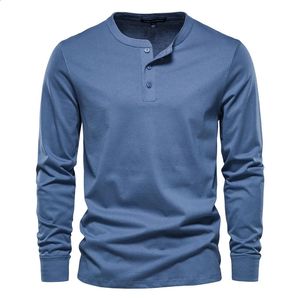 AIOPESON Henley col t-shirt hommes décontracté couleur unie à manches longues pour l'automne haute qualité 100 coton chemises pour hommes 240308