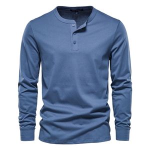 AIOPESON Henry col t-shirt hommes décontracté couleur unie à manches longues pour l'automne haute qualité 100% coton s s 220304