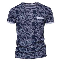 Aiopeson Blad Gedrukt T-shirt Mannen Pocket Casual Hoge Kwaliteit 100% Katoenen Kleding Zomer Hawaii Stijl S 210716