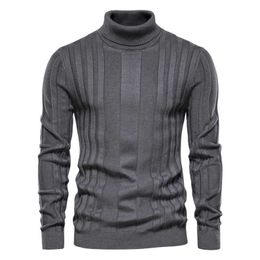 Aiopeson Slim Fit Pullovers Turtleneck Mannen Casual Basic Solid Color Warm Striped Sweater Mens Winter Mode Sweaters Male 210909