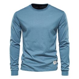 AIOPESON couleur unie coton T-shirt hommes décontracté col rond à manches longues hommes t-shirts printemps automne haute qualité basique T-shirt mâle 220325