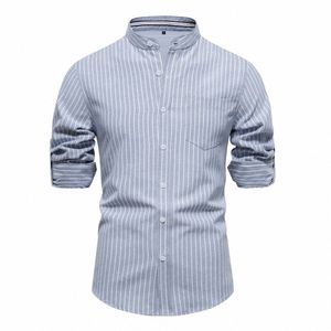 Aiopeson Camisas de rayas de color sólido para hombres Camisas de manga larga con cuello de soporte de un solo bolsillo para hombres Nuevas camisas sociales de primavera para hombres u91T #