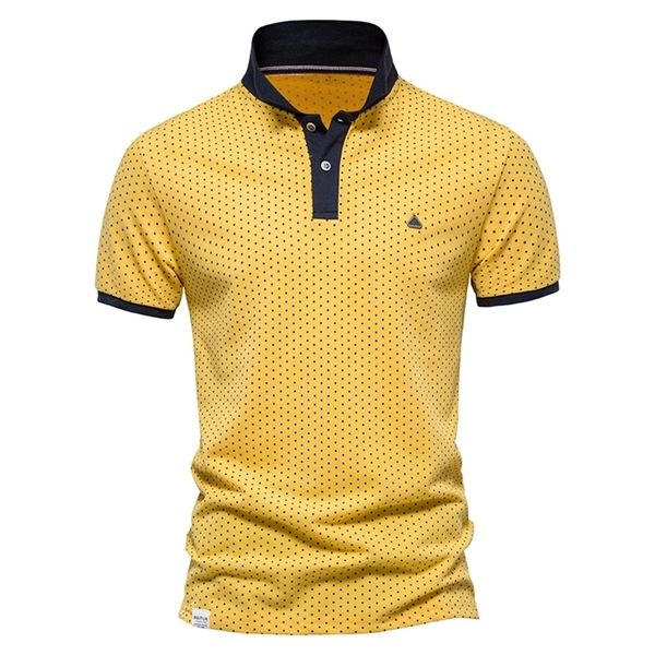 AIOPESON été coton point imprimé polos pour hommes décontracté affaires sociales hommes polos à manches courtes polo vêtements pour hommes 220402