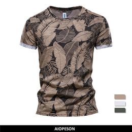 AIOPESON été feuille imprimé t-shirts hommes Oneck 100% coton à manches courtes hommes t-shirt été hommes hauts t-shirts 220704