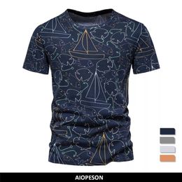 AIOPESON Sommer Bedruckte Baumwoll-T-Shirts für Männer Lässige Grafik-T-Shirts Schlanke Qualität Oneck Kurzarm Herren-T-Shirts Kleidung 220606