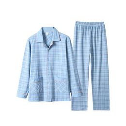 Aipace 2 Stukken Katoen Heren Pyjama Set Casual Gestreepte Lange Mouw Revers Kraag Nachtkleding Lente Zomer Homewear Nachtkleding 211111