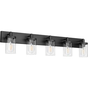 Aipsun Matte Black Bathroom Vanity Lights 5 Lights Assaleurs d'éclairage industriel sur le miroir avec une teinte en verre transparent - Applexion murale moderne pour l'éclairage de la salle de bain