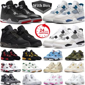 Met doos 4S militaire blauwe basketbalschoenen Men vrouwen 4 gefokt opnieuw bedacht zwarte kat metallic goud rood cement donder militaire zwarte heren trainers buiten sneakers