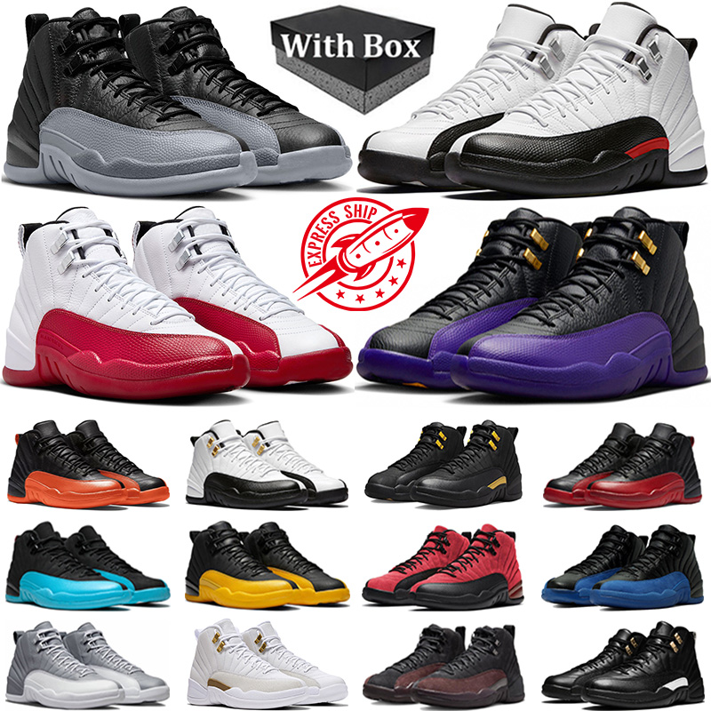 With Box Jumpman 12 Men Basketball Shoes 12s Black Wolf Grey Cherry Red Taxi Field Purple Brilliant Orange Flu Game Playoffs Mens Trainers Outdoor Sneakers