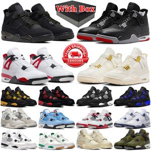 With box 4s Bred Reimagined jumpman 4 basketball shoes men women Military Black Cat Fire Red Cement Thunder Metallic Gold mens trainers sports outdoors sneakers
