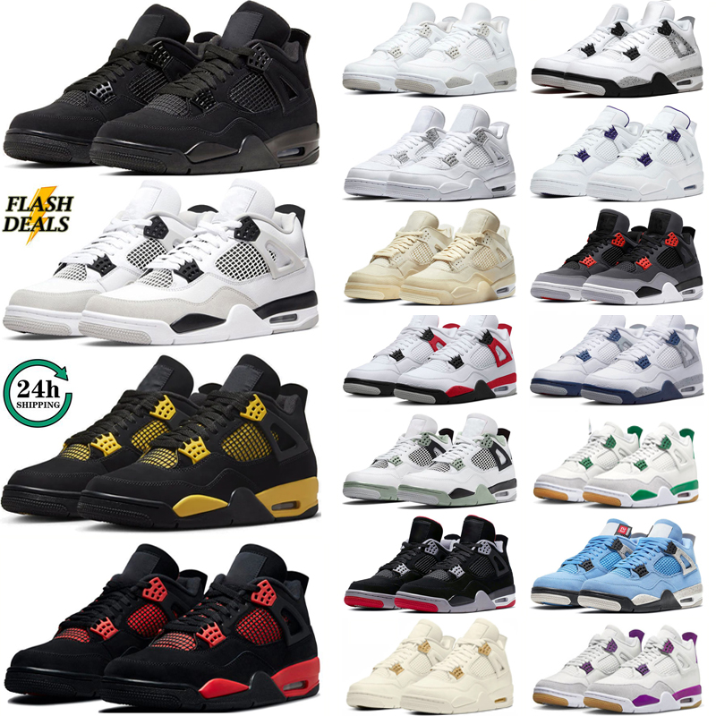 OG Heren Dames 4 Basketbalschoenen Jumpman 4s Heren Sneakers Dennengroen Militair Zwart Kat Oreo Rood Thunder Universiteit Blauw Koel Grijs j4 Dames Sportschoenen