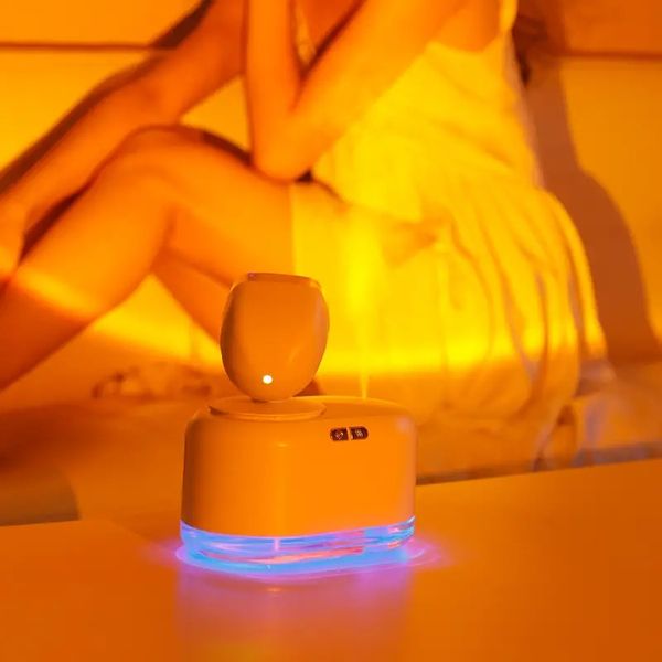 Atomiseur d'air, dispositif hydratant, brume fraîche, petit humidificateur de bureau USB silencieux avec lampe de coucher de soleil, fonction veilleuse, adapté au bureau et à la maison