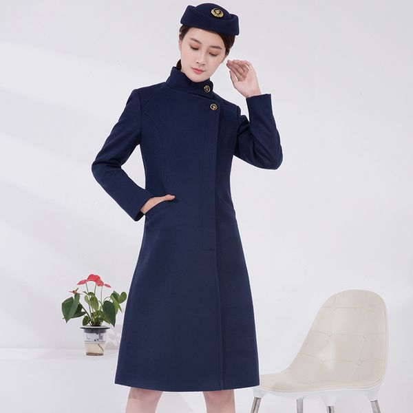 Air China hôtesse de l'air pardessus femmes longue Robe mince genou longueur manteau laine hôtesse de l'air vêtements agent de bord vêtement
