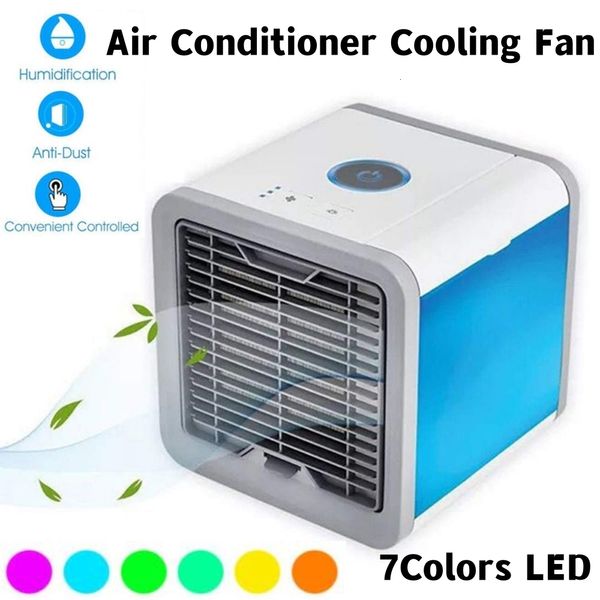 Acondicionadores de aire Hogar portátil mini ventilador enfriador de aire acondicionador de aire 7 colores LED enfriador de agua ventilador humidificador ventilador USB de escritorio 230726