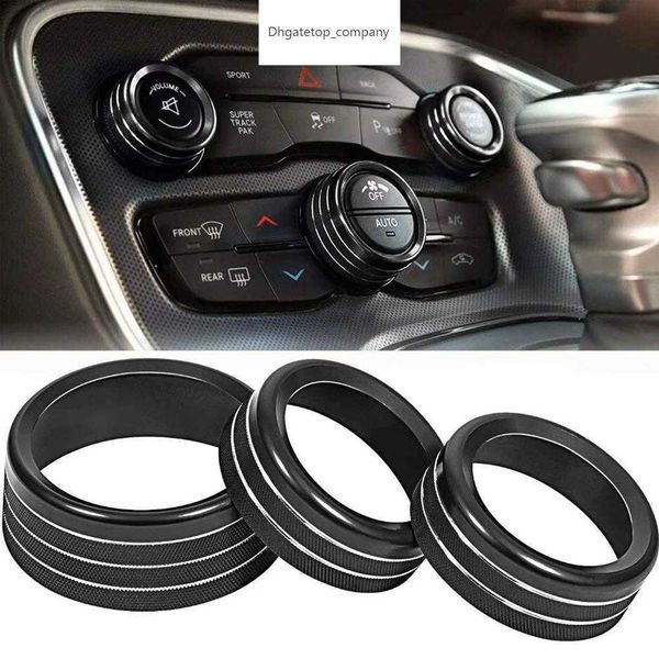 Cubierta de perilla de botón de Radio de volumen de aire acondicionado, anillo decorativo de aluminio para accesorios de cargador Dodge Challenger 2015-2020